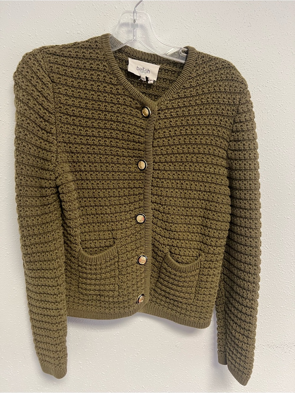 ba&sh Olive Green Textured Button Cardigan